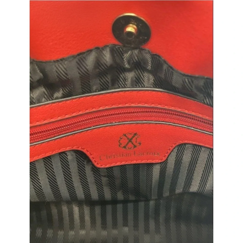 CHRISTIAN LACROIX Embossed Logo Satchel Red Convertible Shoulder Bag